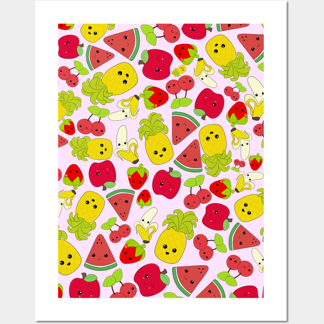 Kawaii Fruit Pattern Wall Art by ShutterStudios